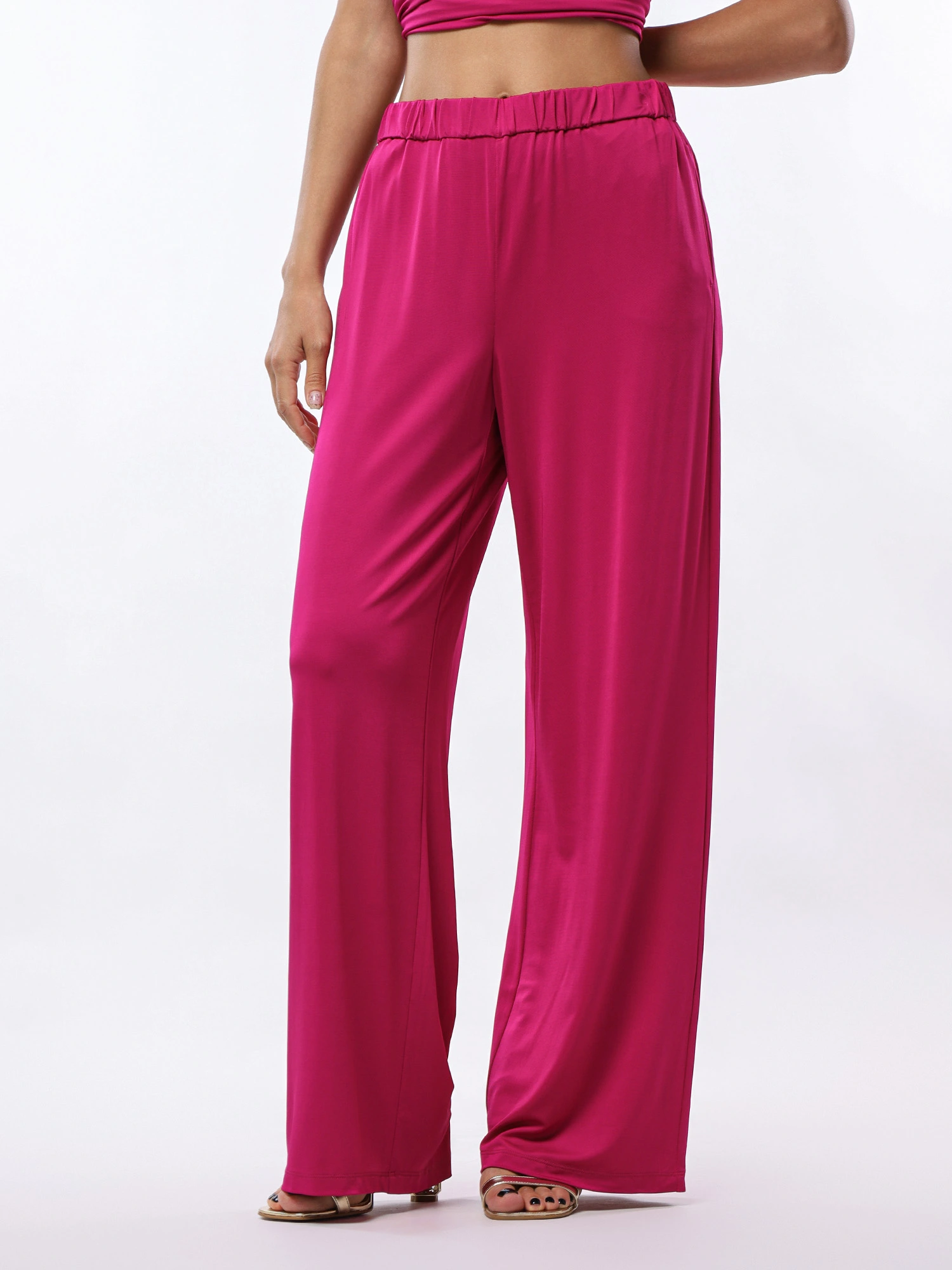 Брюки трикотажные цвета фуксии с эластичным поясом